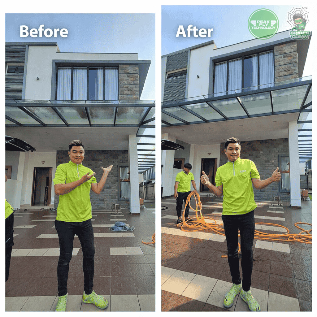 Peak Fly Technology (M) Sdn. Bhd. | Project - Glass Awning Cleaning @ Taman Desa Tebrau Johor Bahru